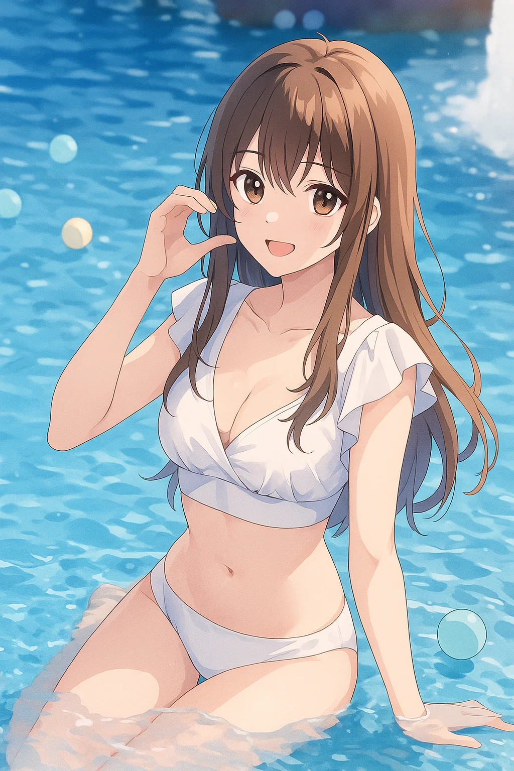 泳池边的清新美少女，夏日养眼时刻！