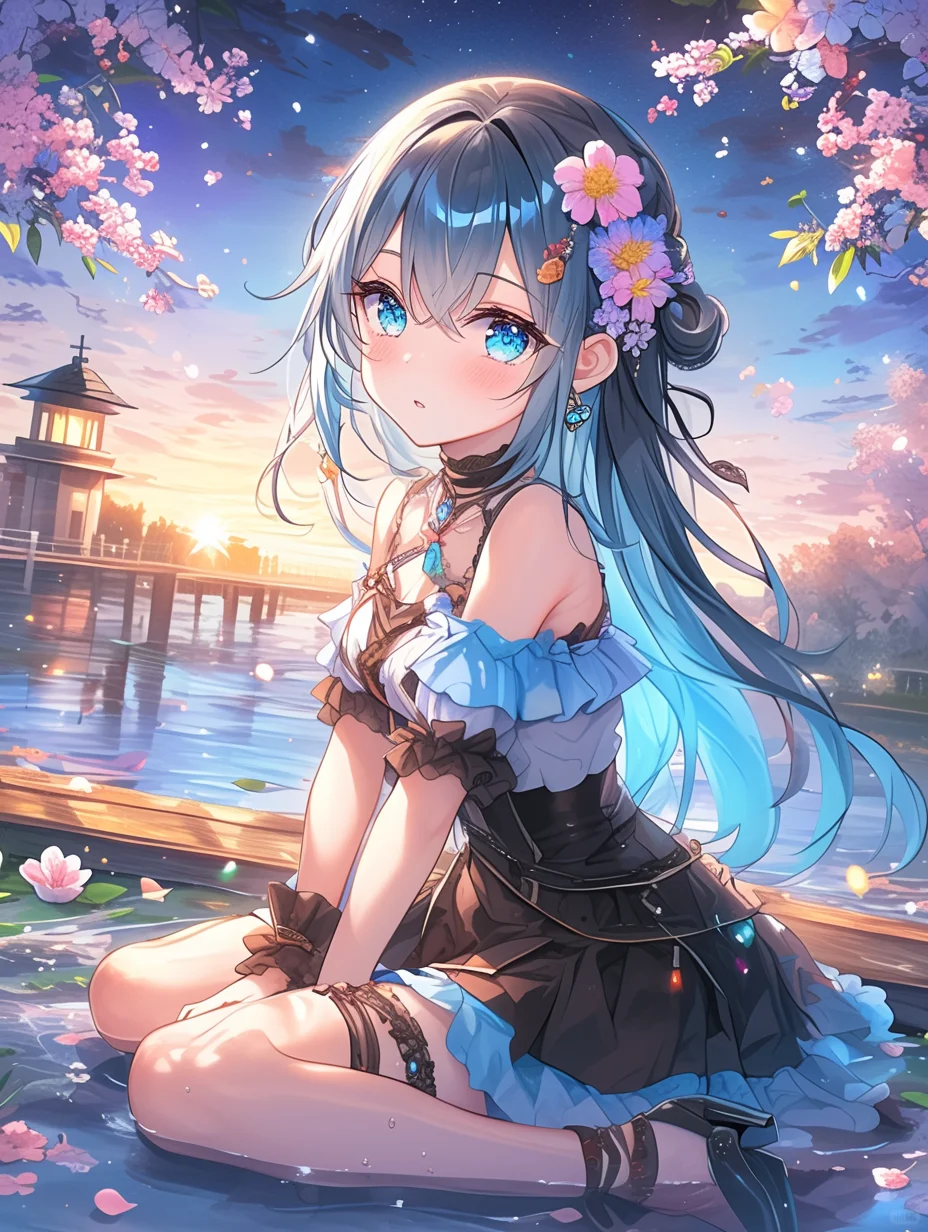 星夜花梦 🌊🌟 | 夜晚海滩美少女