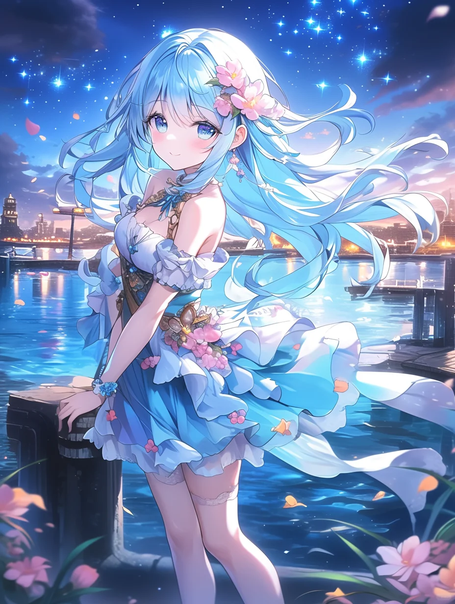 星夜花梦 🌊🌟 | 夜晚海滩美少女