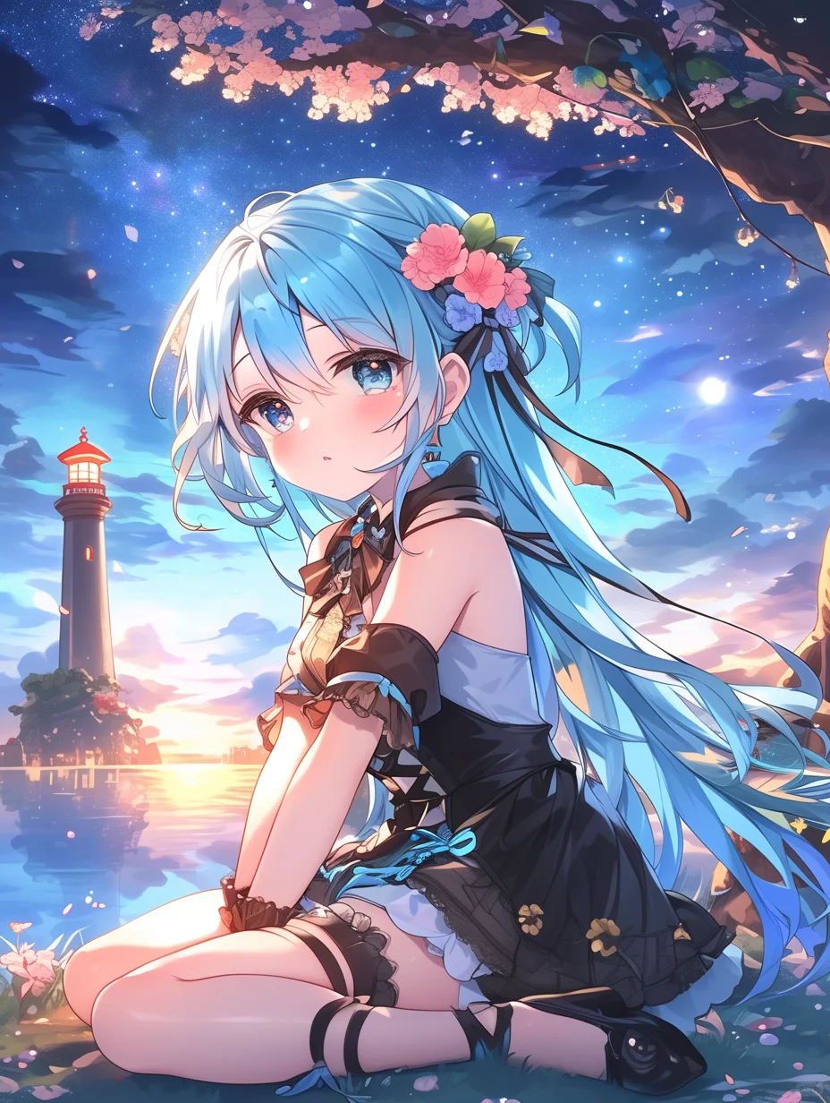 星夜花梦 🌊🌟 | 夜晚海滩美少女