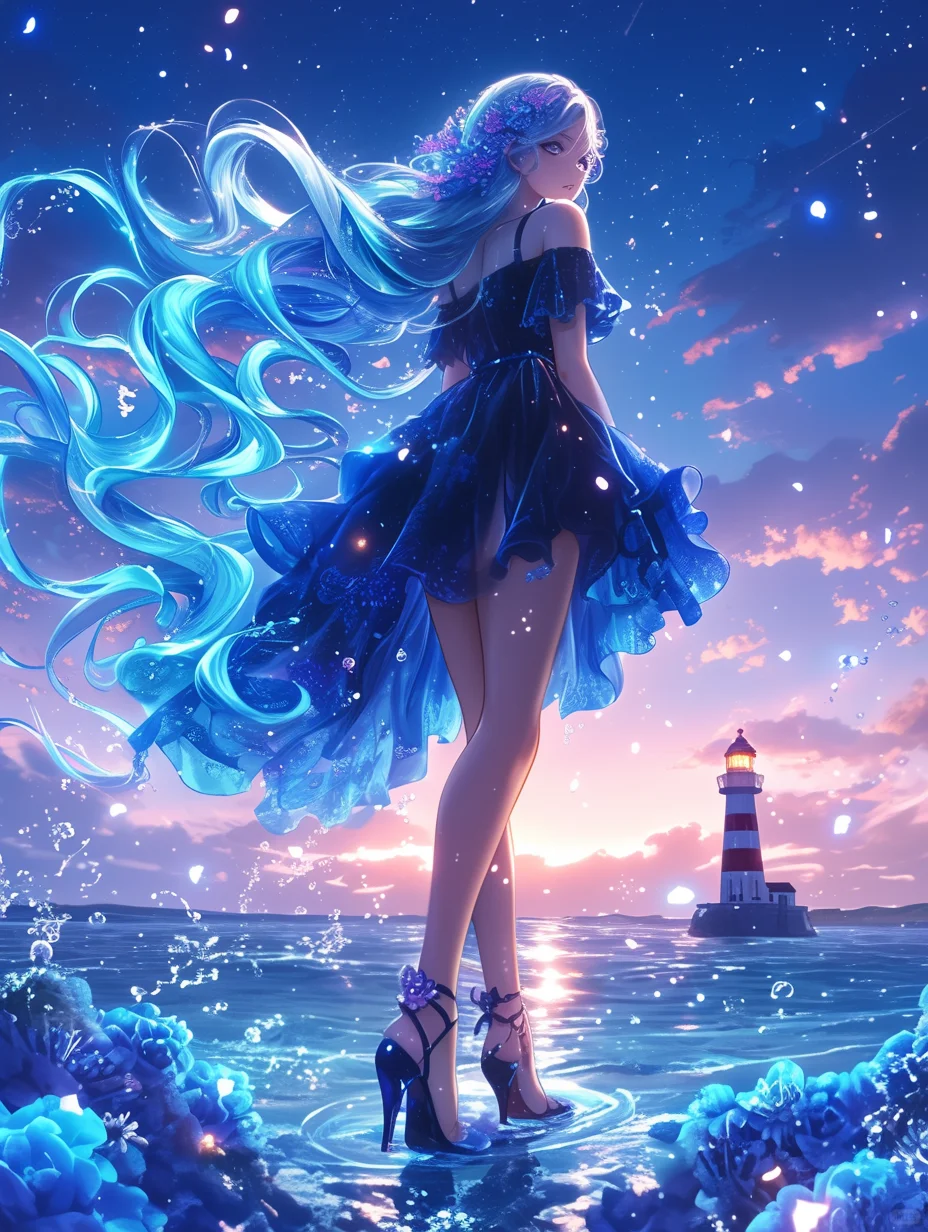 星夜花梦 🌊🌟 | 夜晚海滩美少女