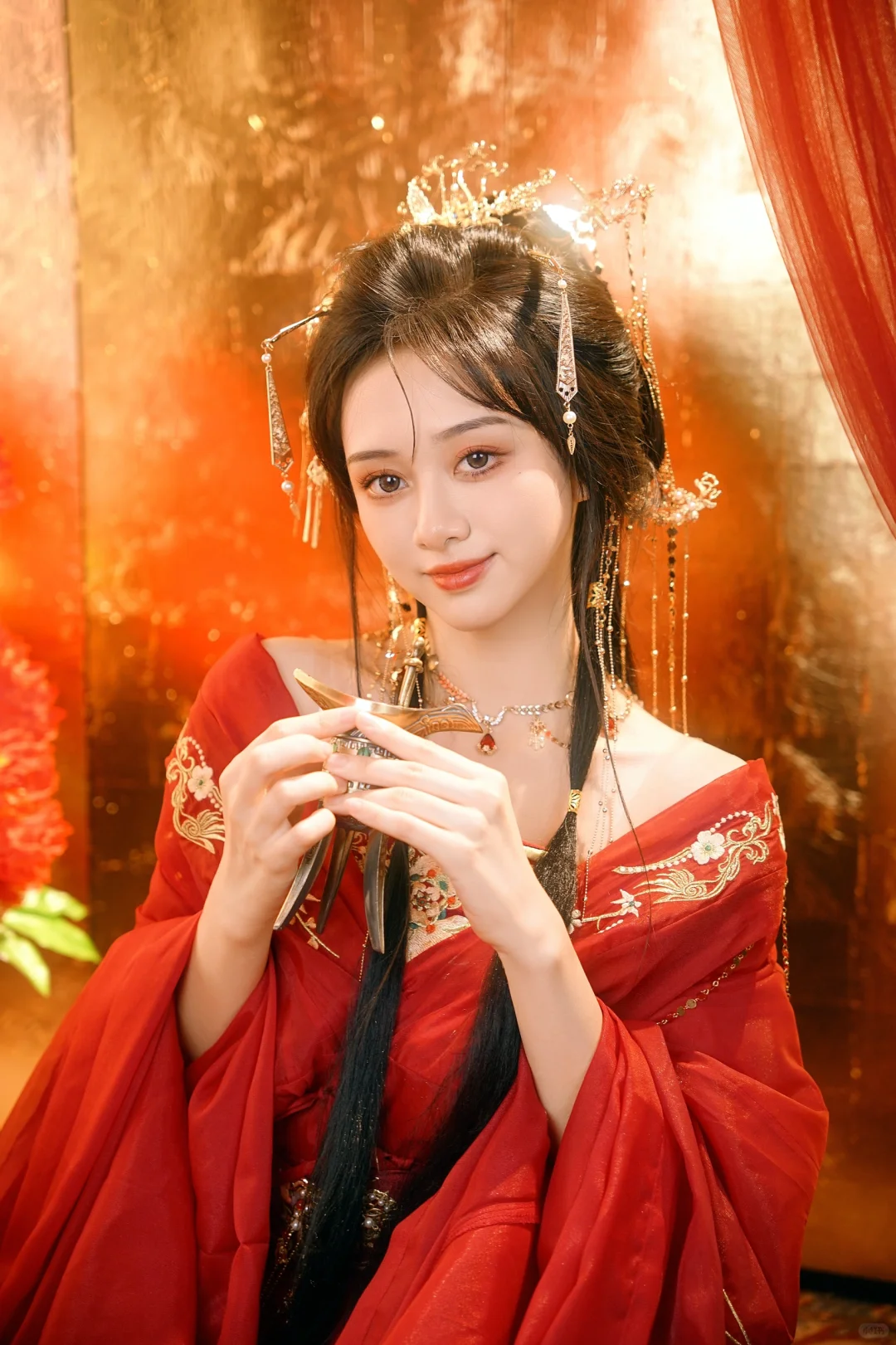 “殿下何故穿红衣”｜红色汉服写真📸bjd仿妆