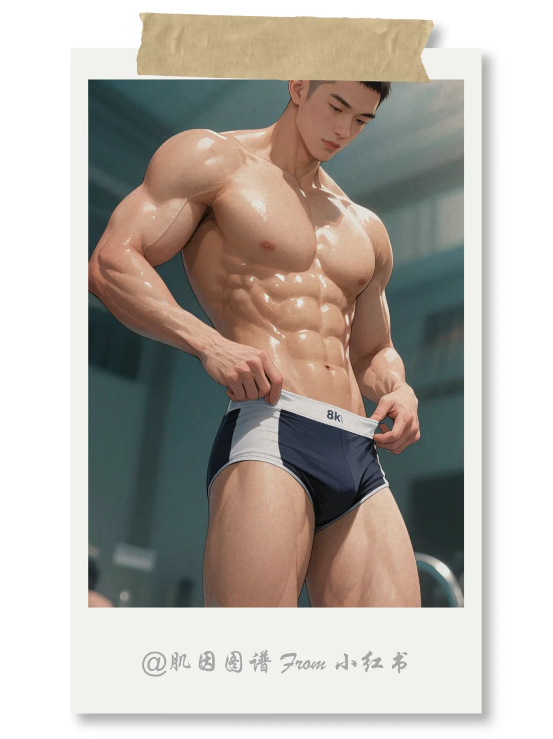 AI肌肉男的泳装力量感！💪