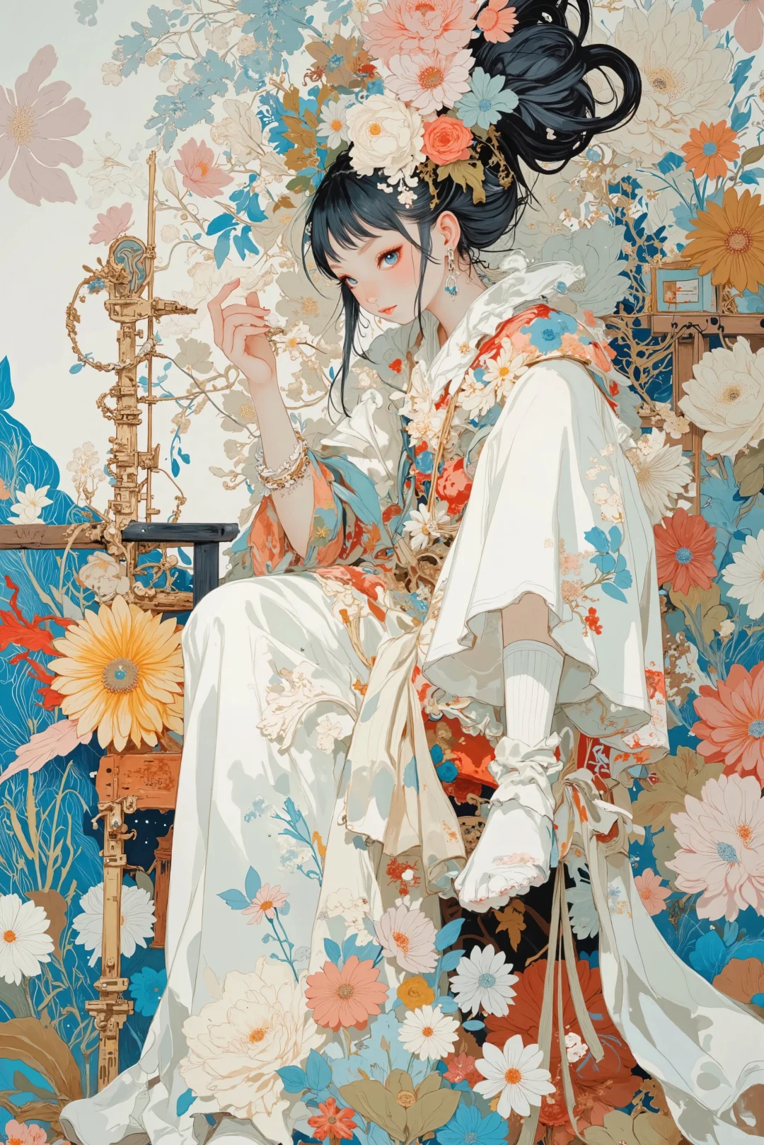夏日少女与花花的唯美壁纸欣赏