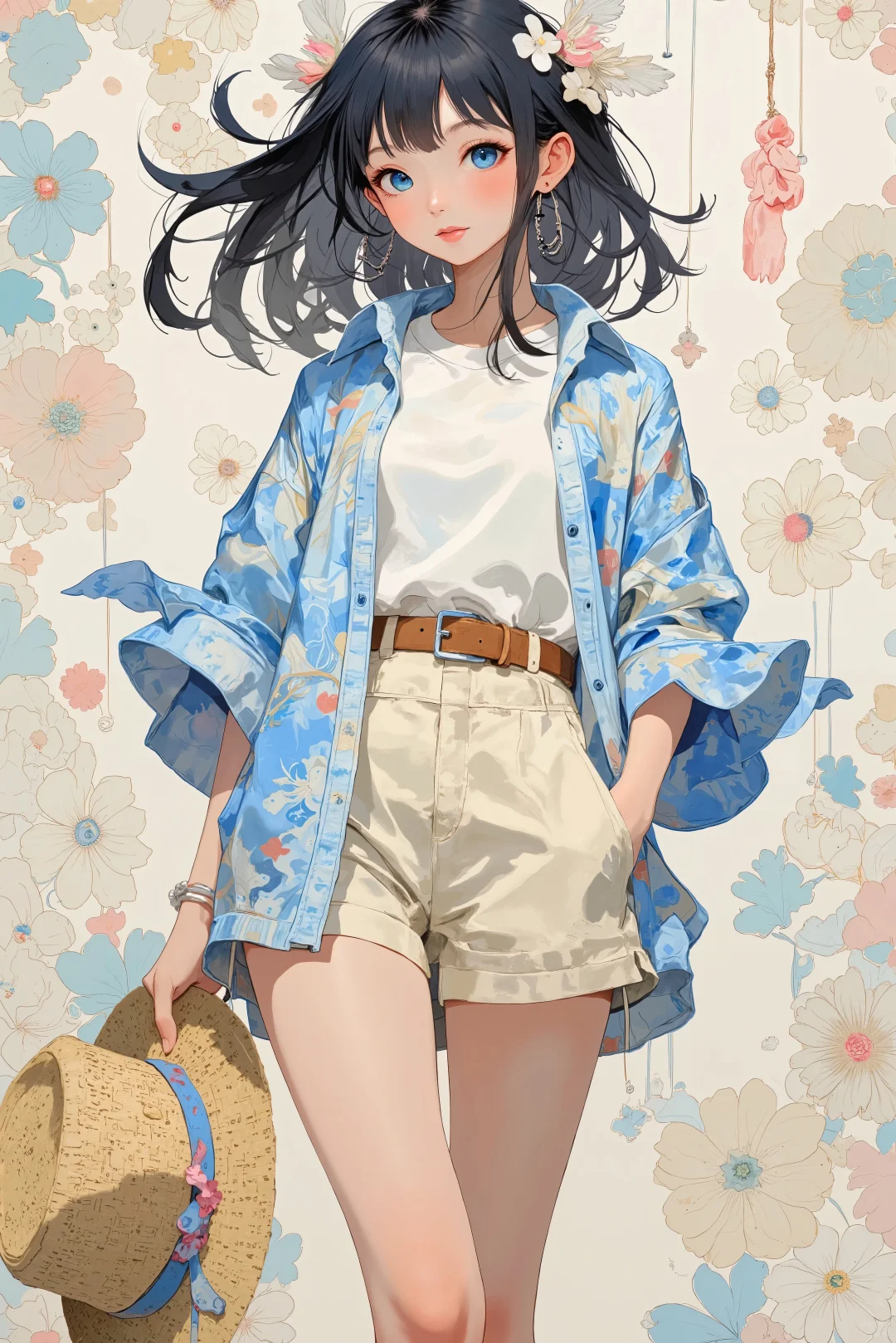 夏日少女与花花的唯美壁纸欣赏