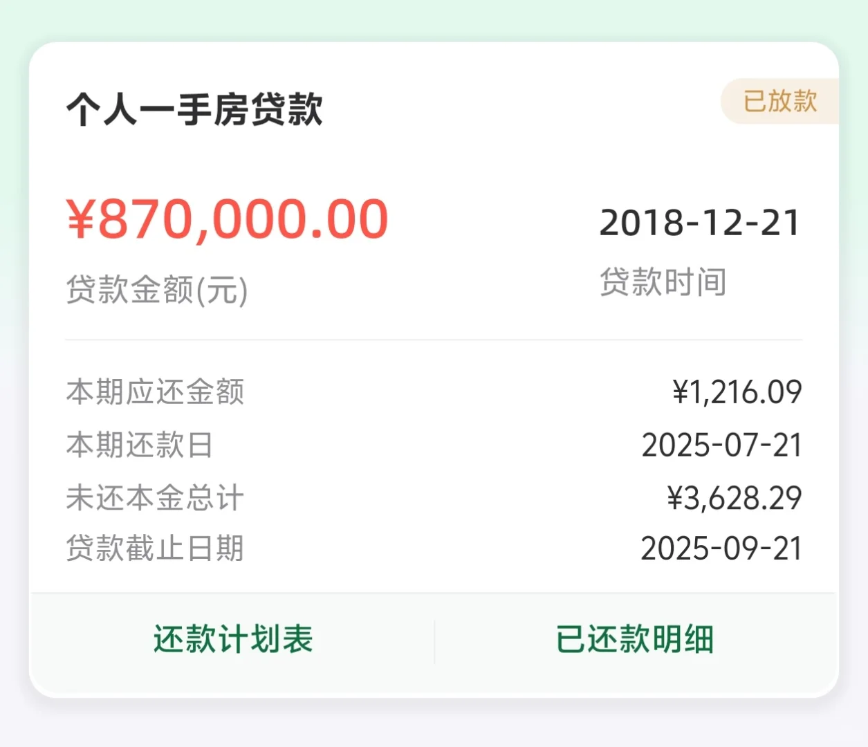 我的房贷要清了
