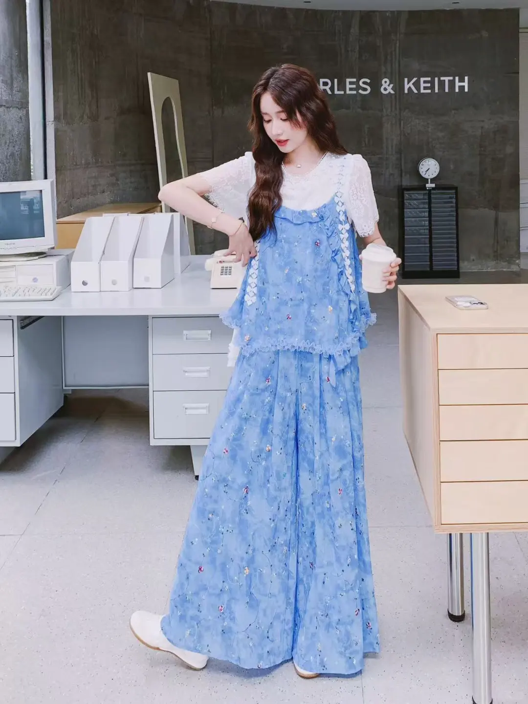 🔷夏日冰蓝碎花套装｜甜妹职场穿搭天花板