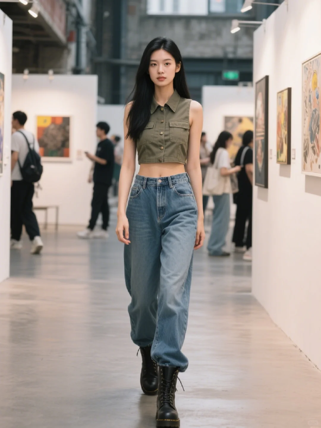 长发姐姐的街拍，穿搭风情