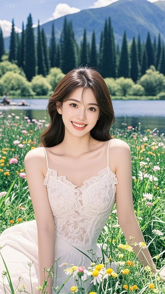 清纯少女、阳光明媚、笑容灿烂