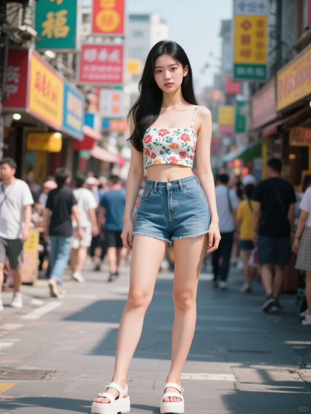 长发姐姐的街拍，穿搭风情