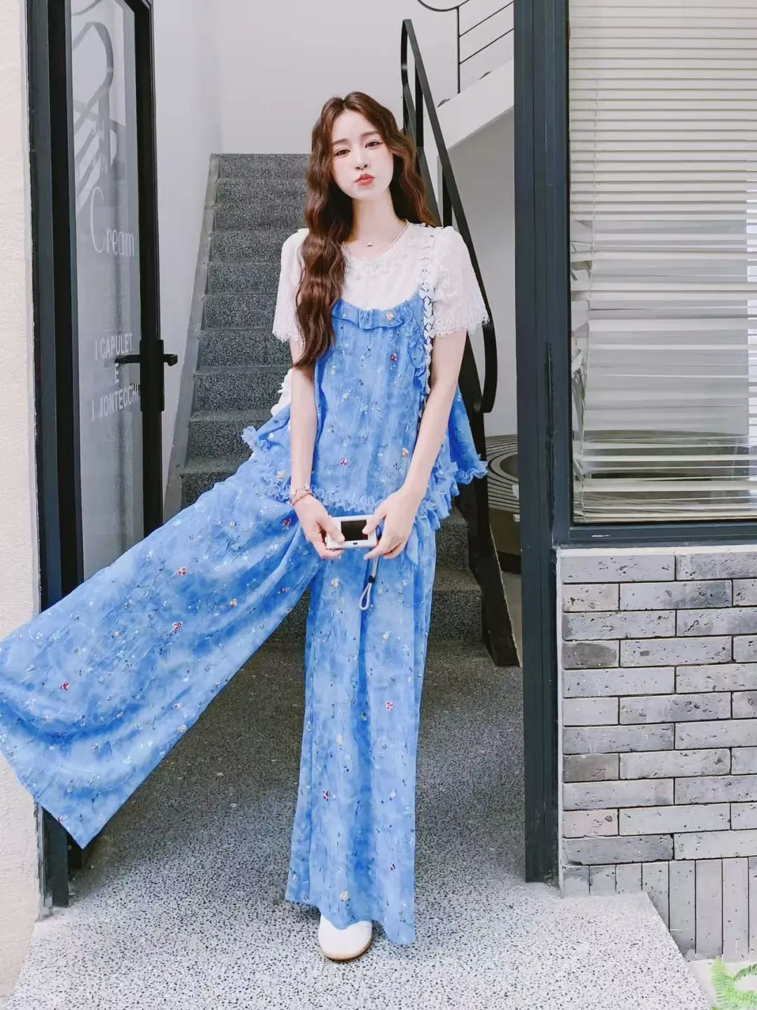 🔷夏日冰蓝碎花套装｜甜妹职场穿搭天花板