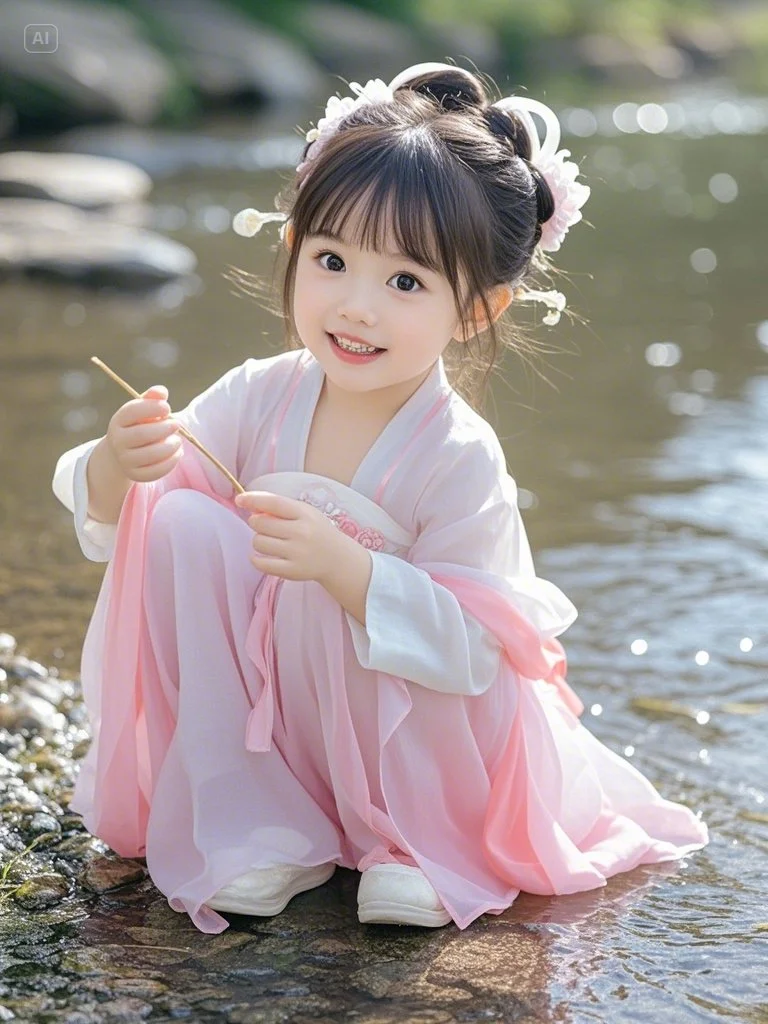开心玩水的小女孩【AI生成，勿混淆】