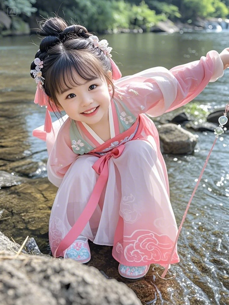 开心玩水的小女孩【AI生成，勿混淆】