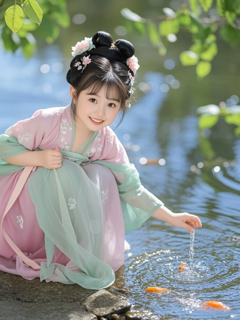 开心玩水的小女孩【AI生成，勿混淆】