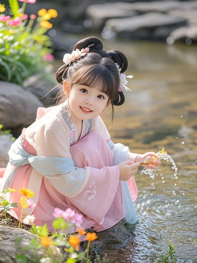 开心玩水的小女孩【AI生成，勿混淆】
