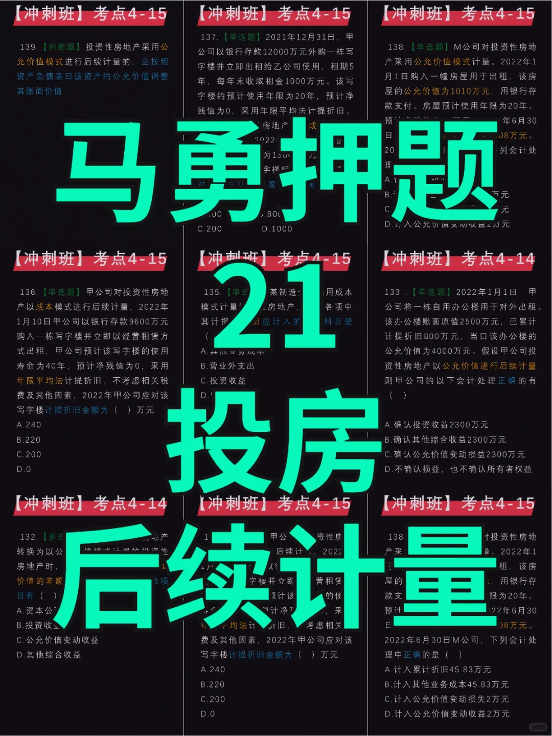 马勇押题✅第四章，投资性房地产后续计量