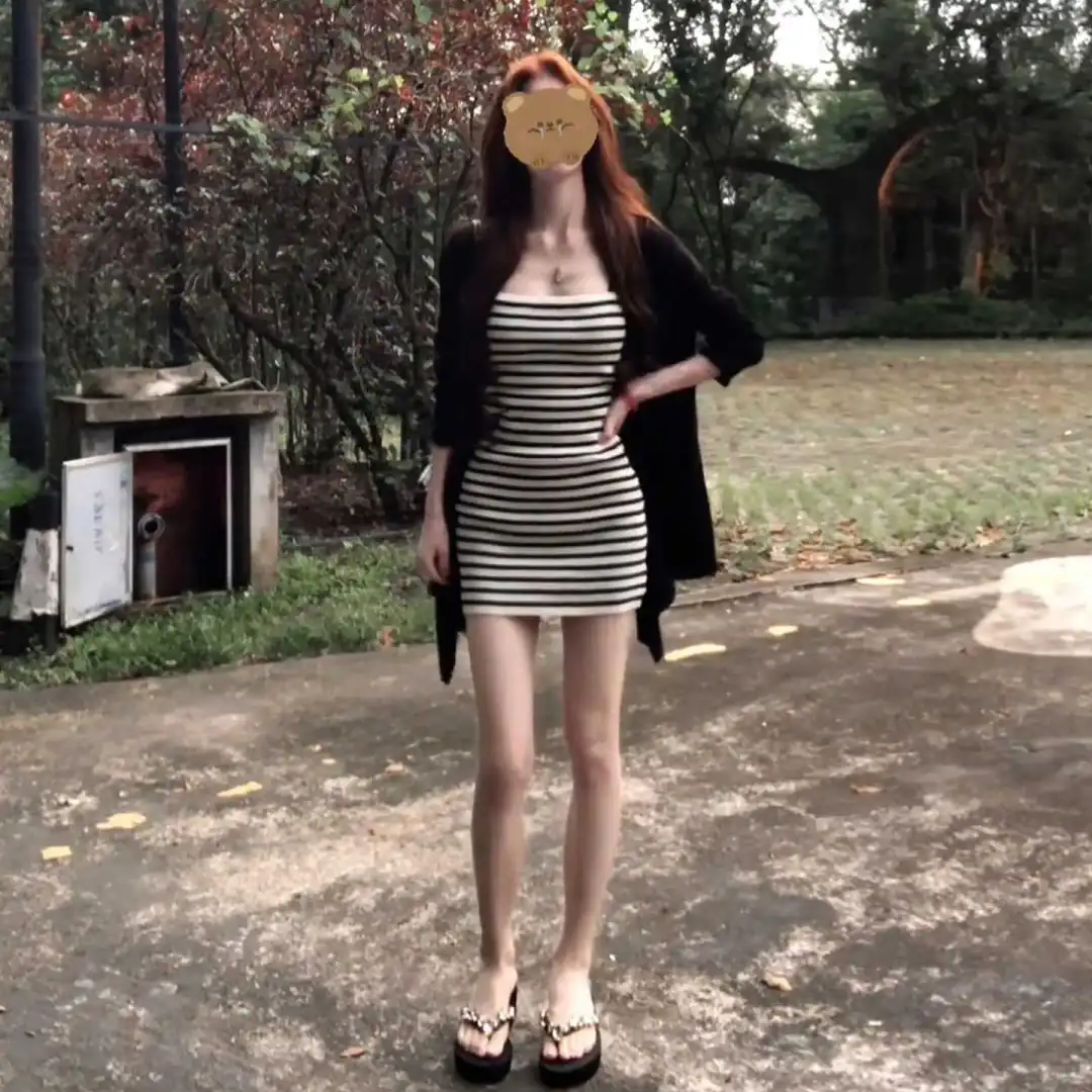辣妹御姐风条纹针织吊带洋装子女夏季202