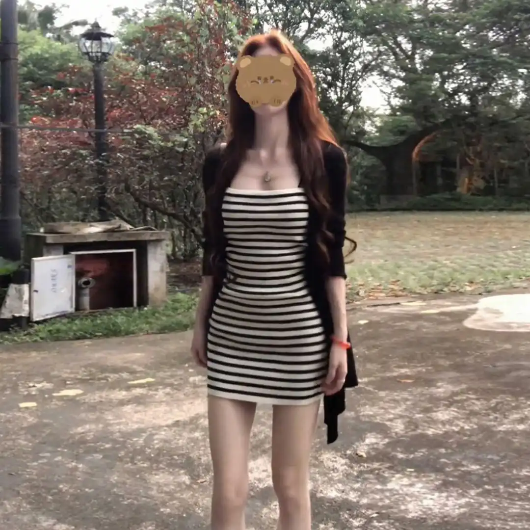 辣妹御姐风条纹针织吊带洋装子女夏季202