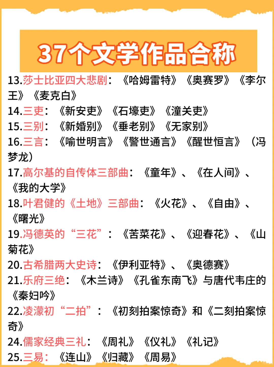必考文学常识：37个文学作品合称