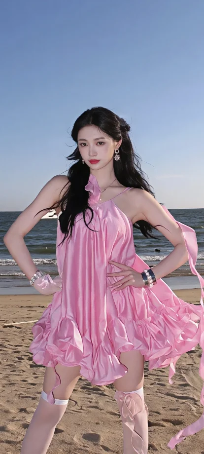 又纯又欲巅峰！周洁琼粉裙白丝，梦幻少女感