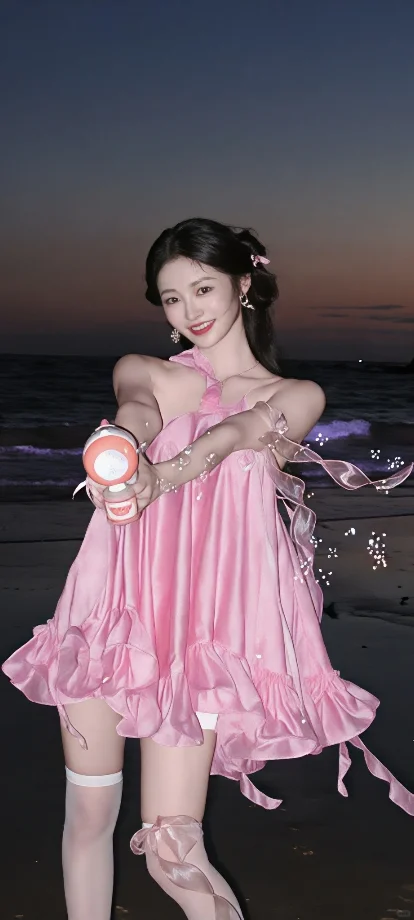 又纯又欲巅峰！周洁琼粉裙白丝，梦幻少女感