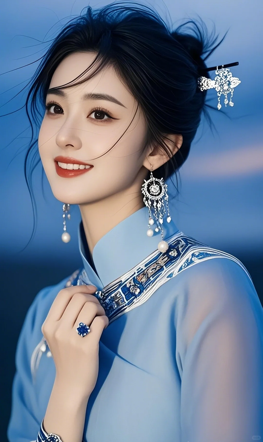 美人壁纸｜古风佳人，发丝轻舞，闪耀光泽。