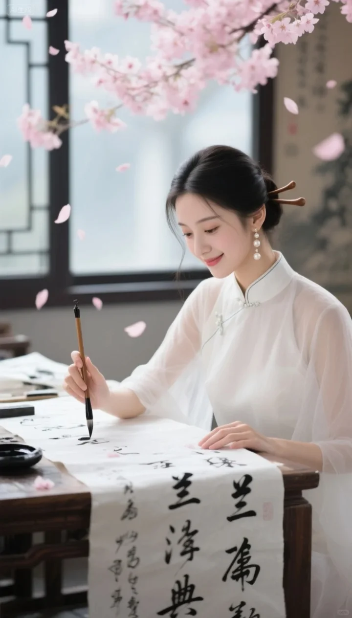 赏花写字，可真是个雅事🌸东方美女古韵