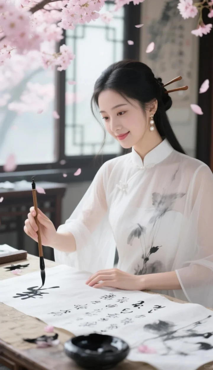 赏花写字，可真是个雅事🌸东方美女古韵