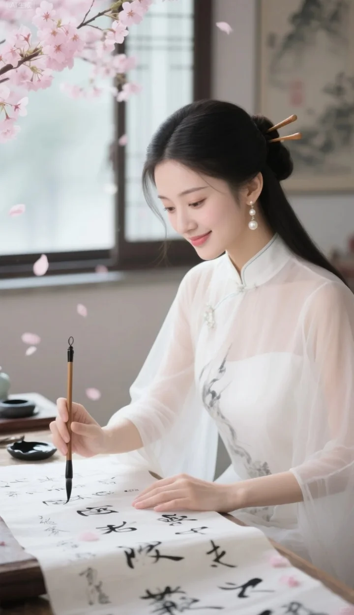 赏花写字，可真是个雅事🌸东方美女古韵