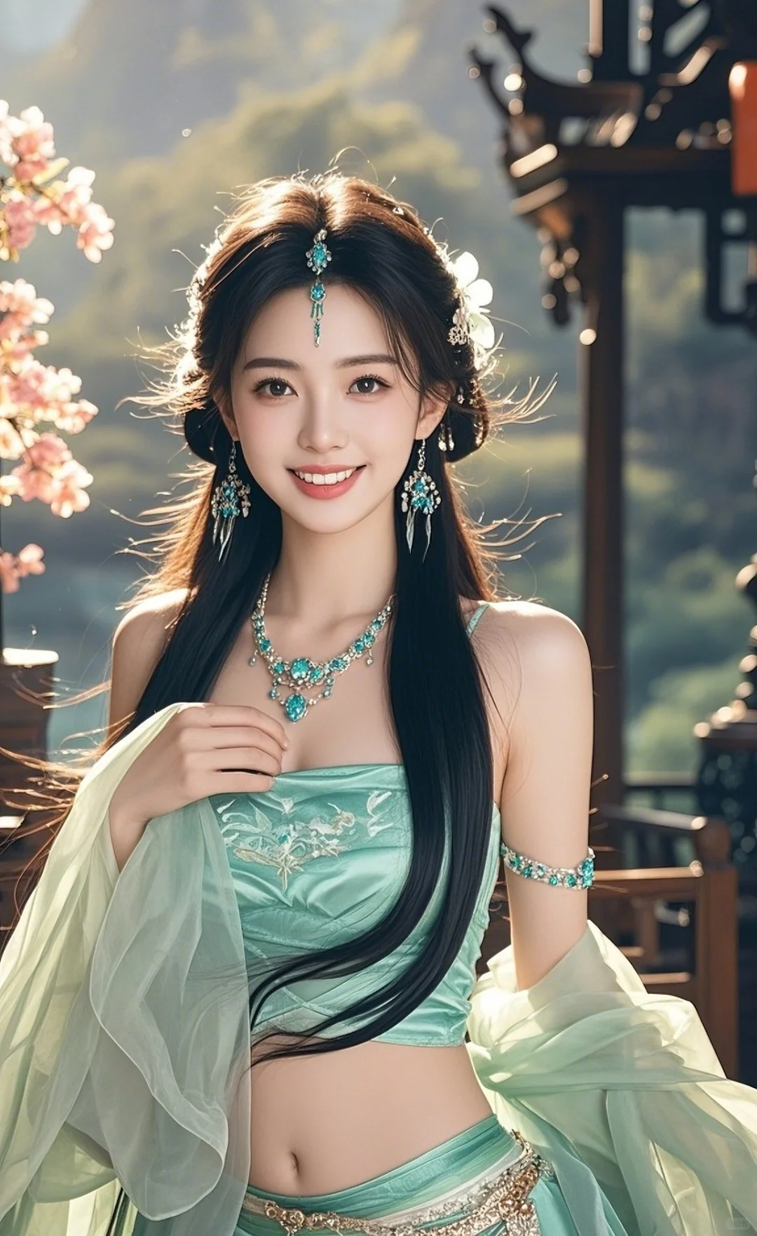 美人壁纸｜古风佳人，发丝轻舞，闪耀光泽。