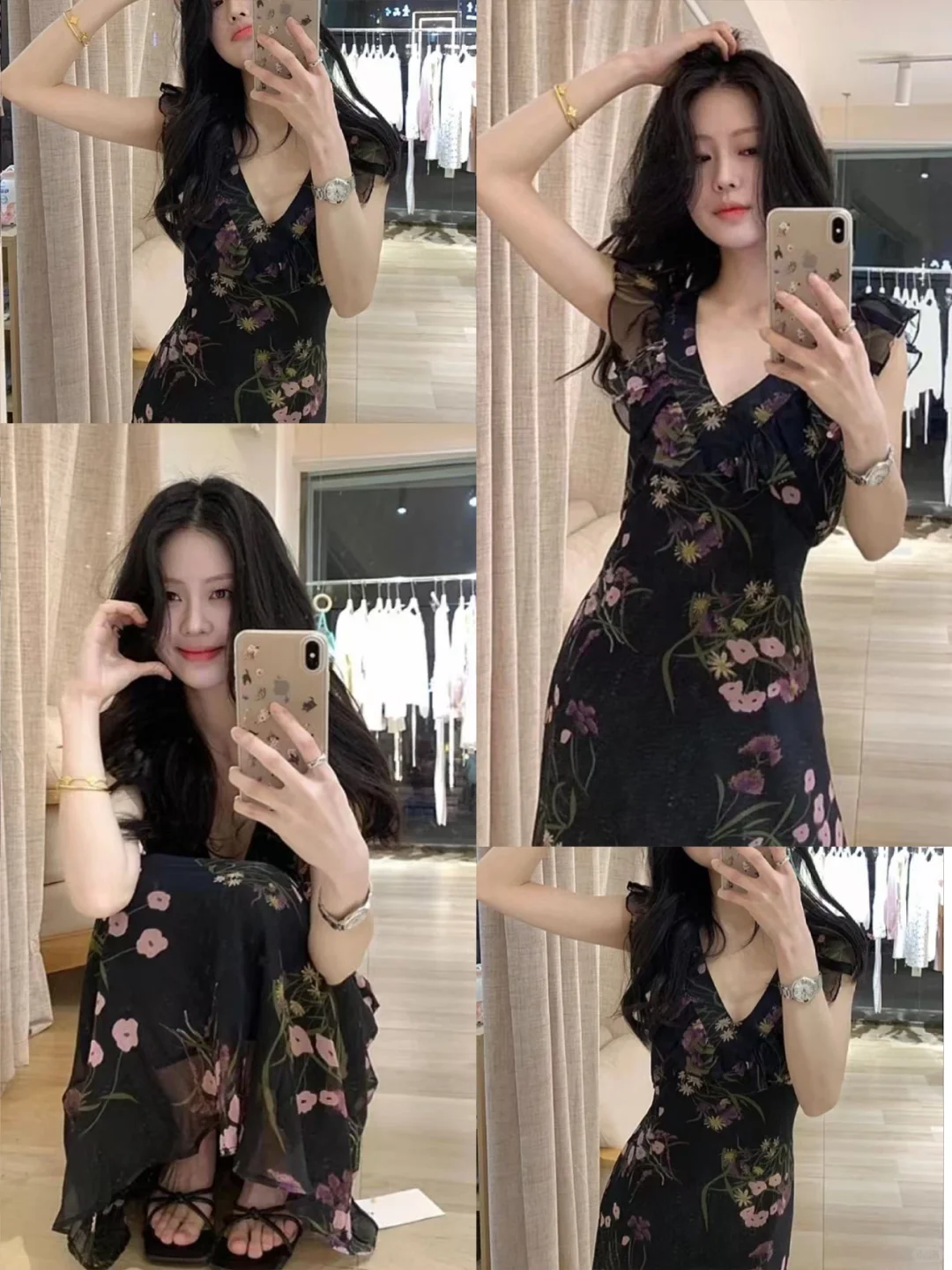 轻松驾驭妩媚风！🌺哥弟V领碎花裙太懂你的美
