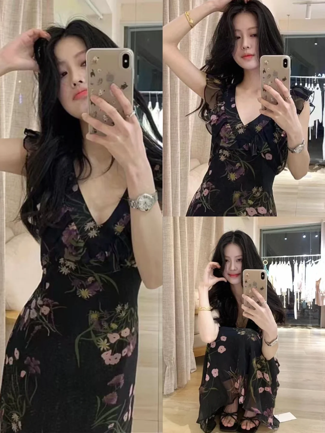 轻松驾驭妩媚风！🌺哥弟V领碎花裙太懂你的美