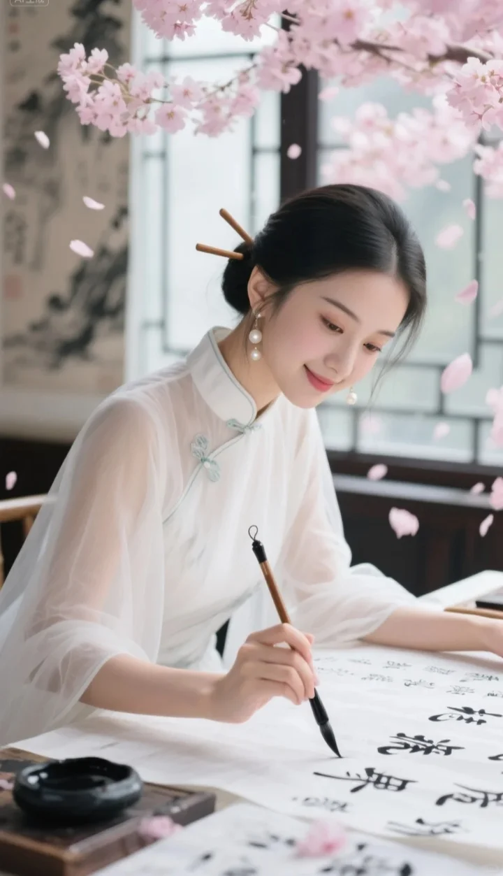 赏花写字，可真是个雅事🌸东方美女古韵