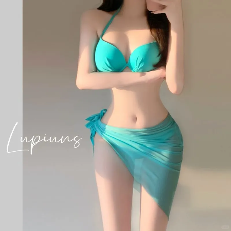温泉辣妹必备！高级性感聚拢三件套泳衣👙