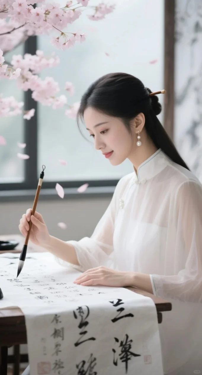 赏花写字，可真是个雅事🌸东方美女古韵