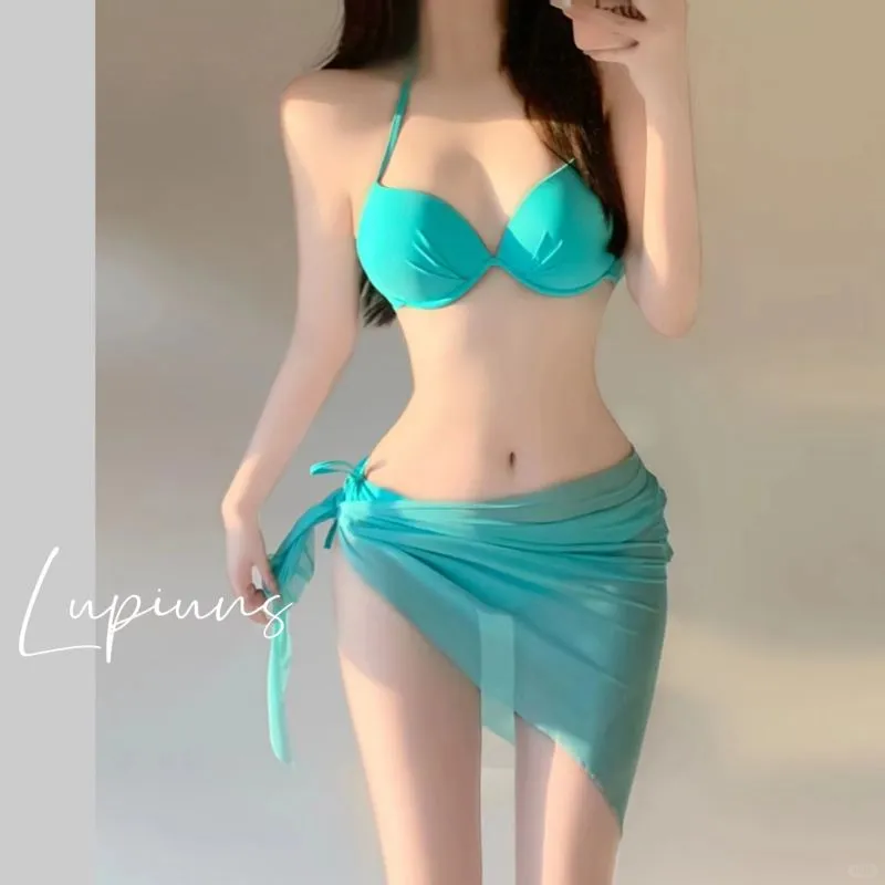 温泉辣妹必备！高级性感聚拢三件套泳衣👙
