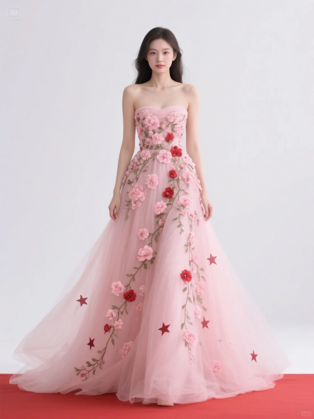 花朵、藤蔓、粉色礼服