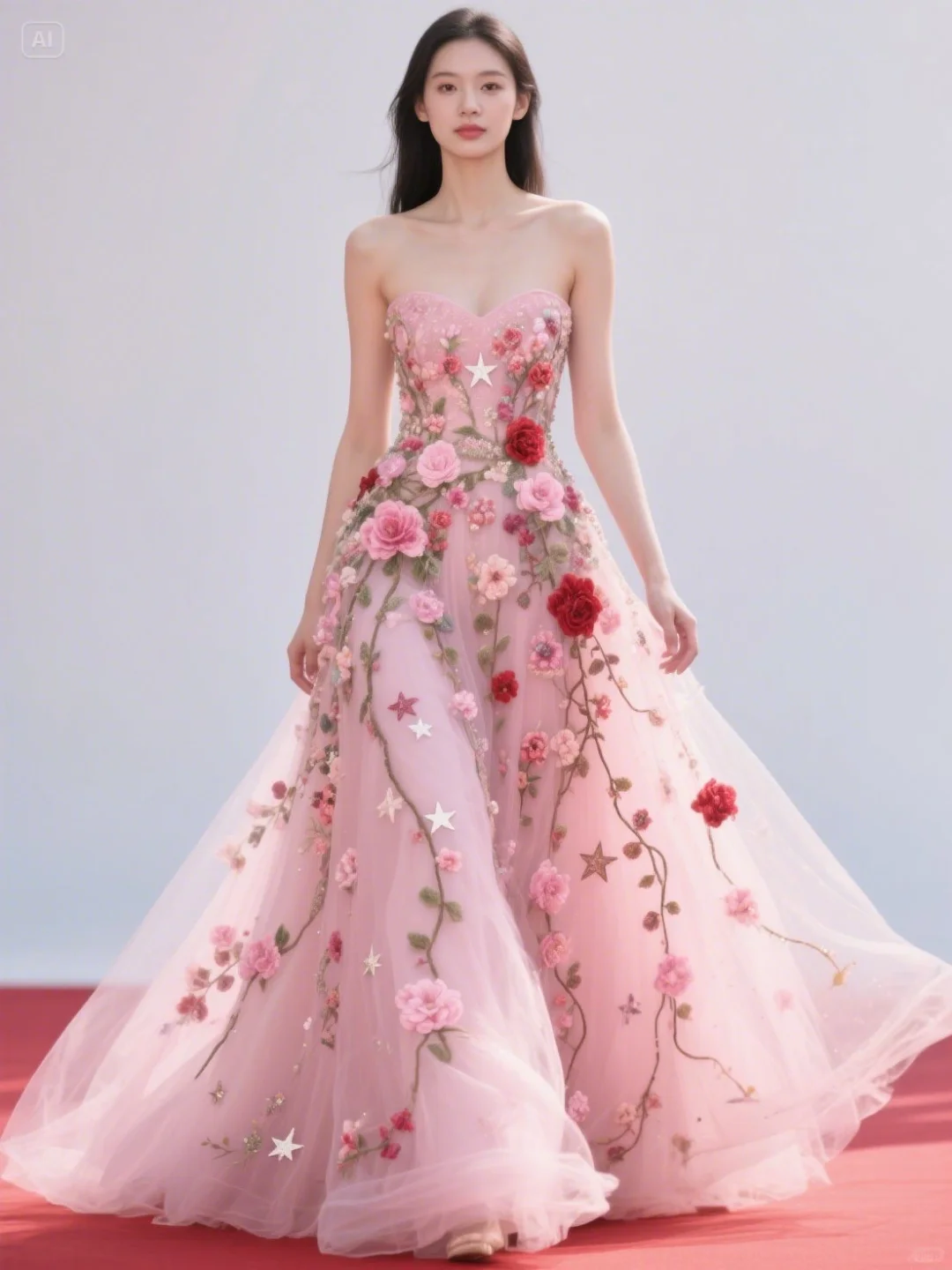 花朵、藤蔓、粉色礼服