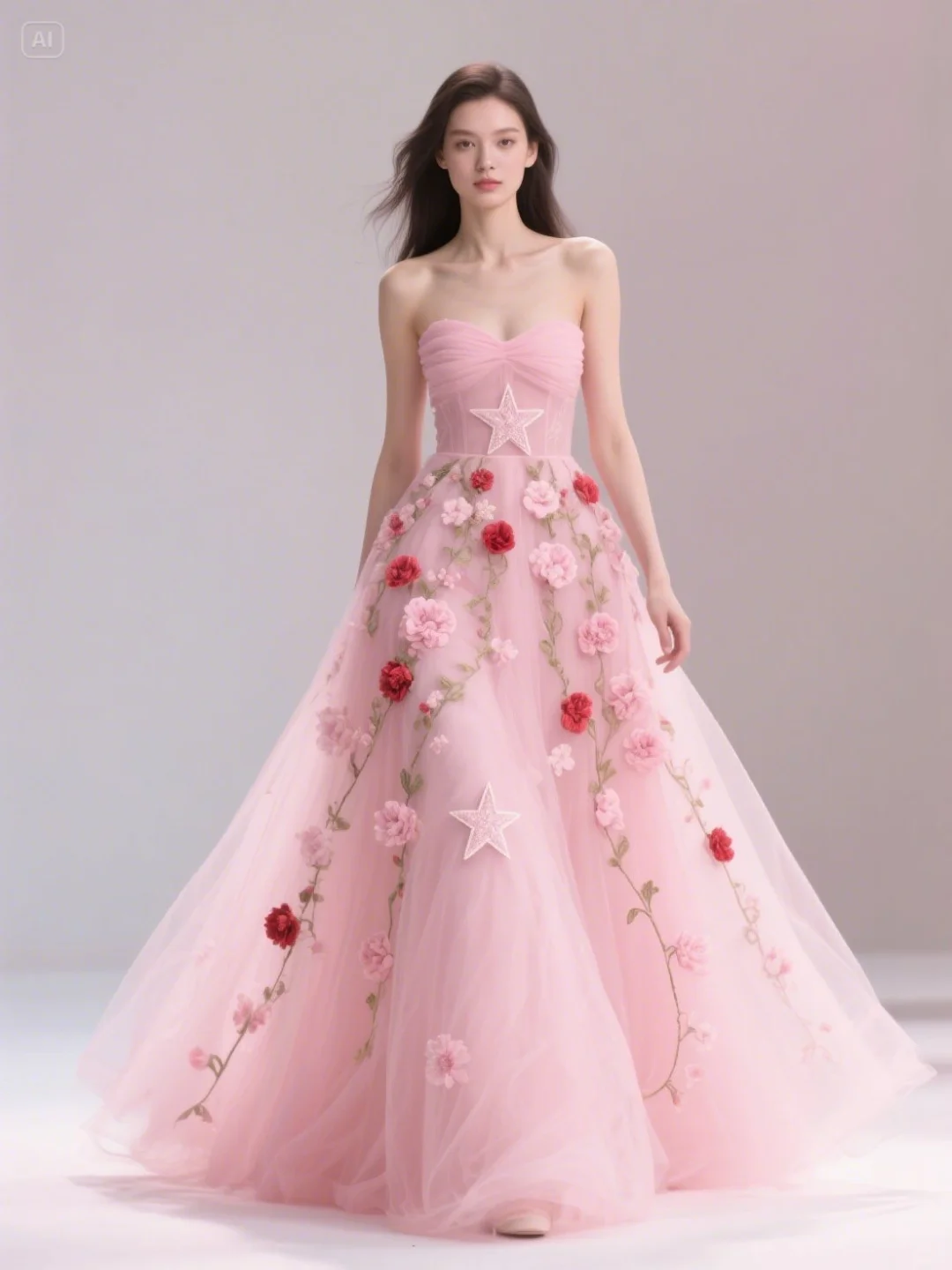 花朵、藤蔓、粉色礼服