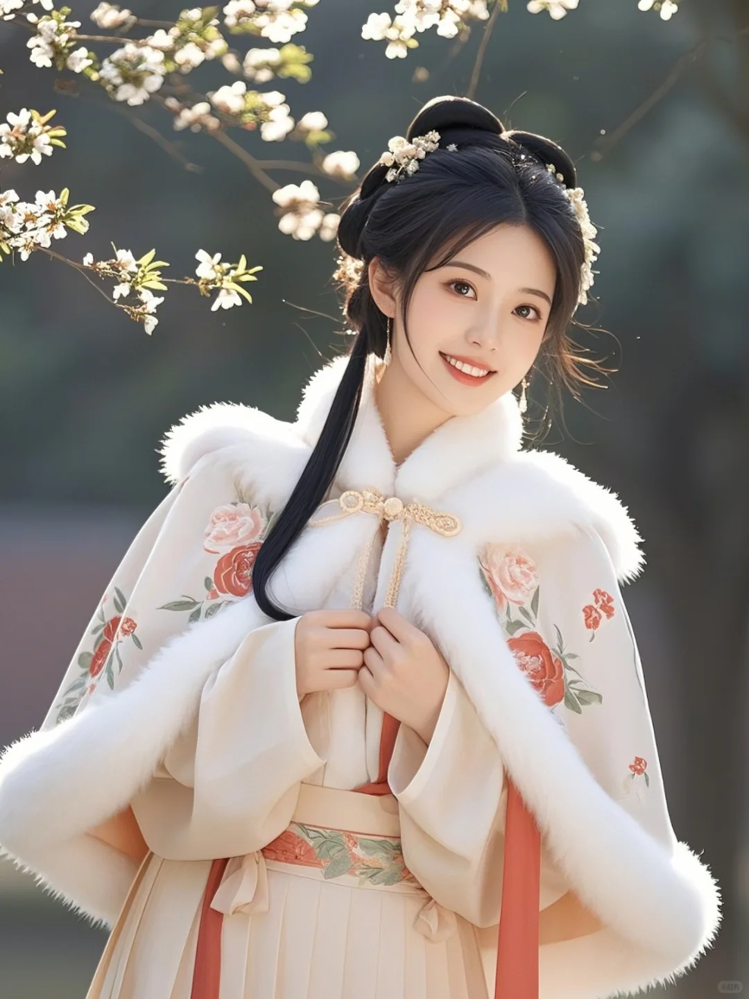 繁花映日：桃林深处白衣仙，石榴花开娆华年