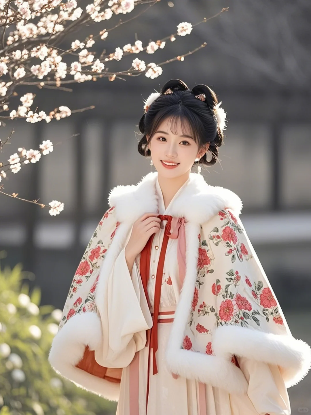 繁花映日：桃林深处白衣仙，石榴花开娆华年