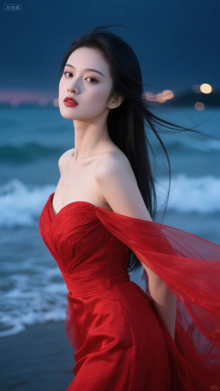 海边的红裙美人、氛围感拉满～