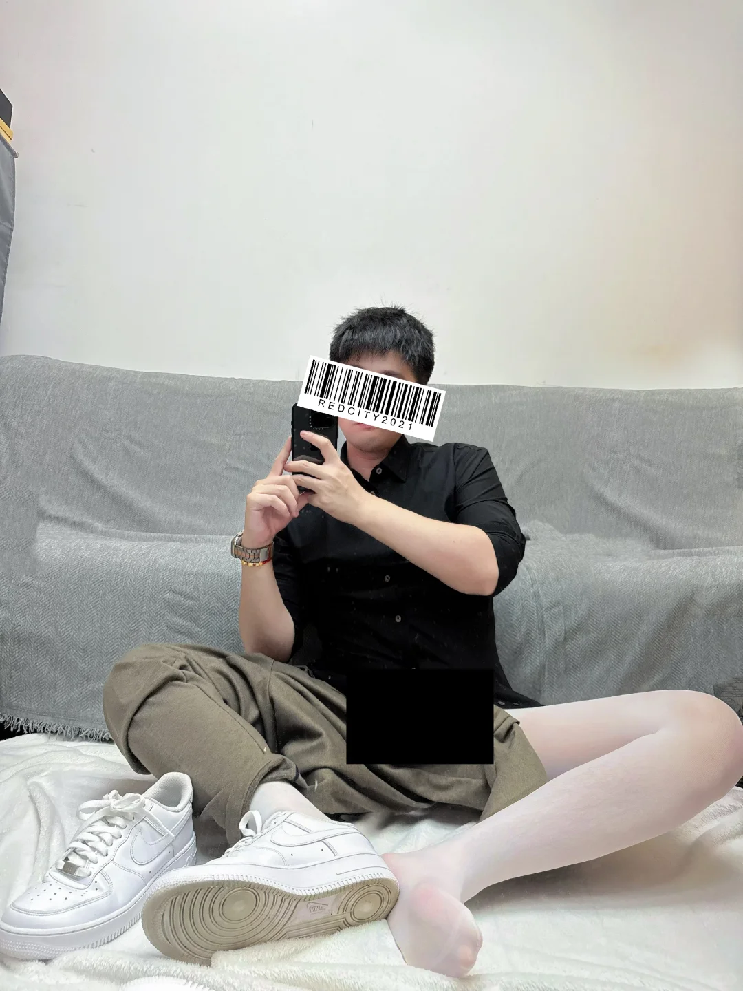 男士休闲穿搭，配白丝