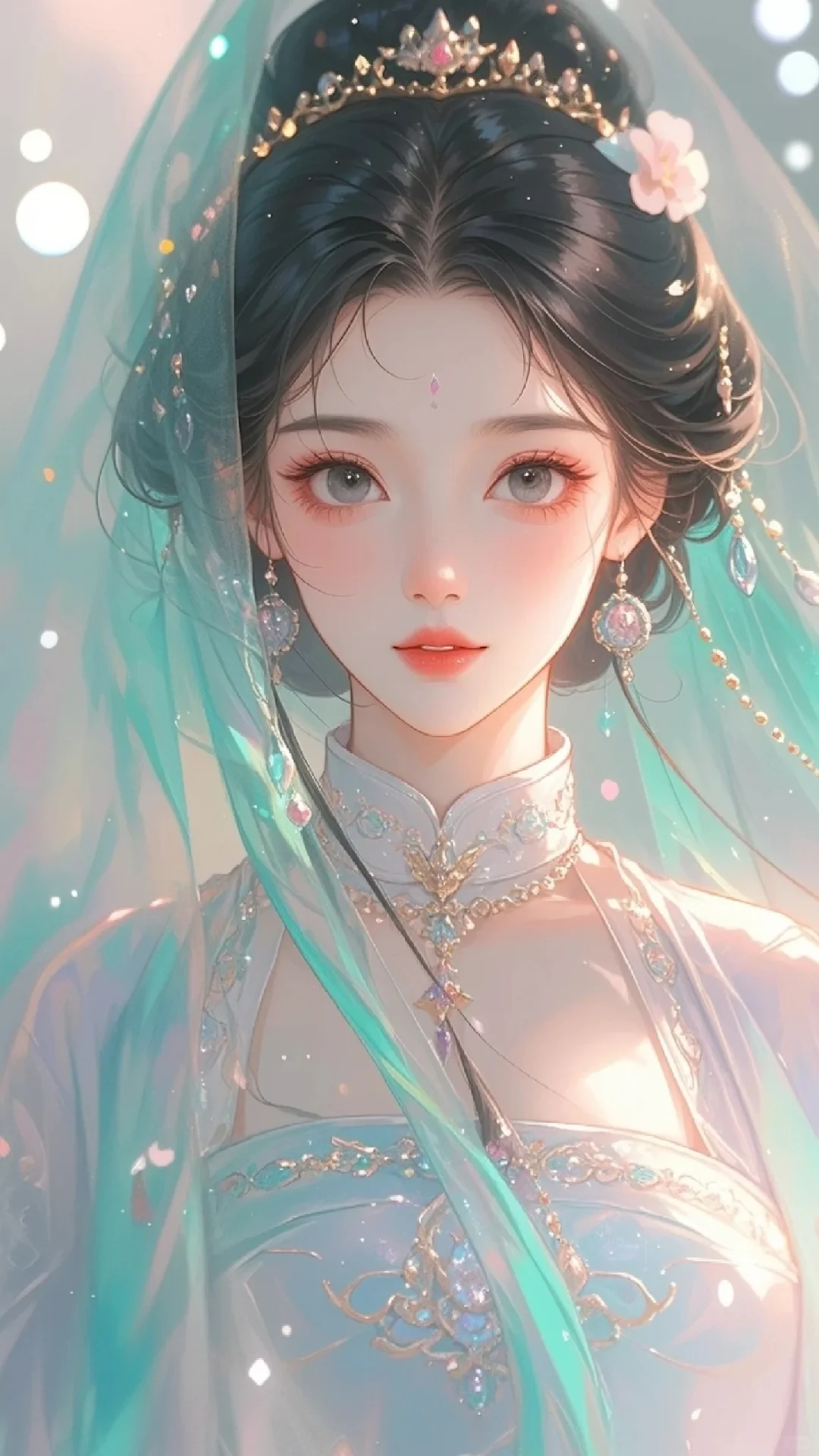 薄纱轻裹映娇容，雾霭氤氲意韵浓