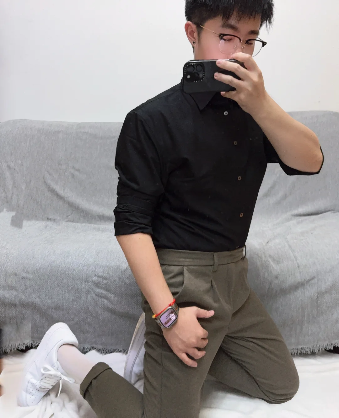 男士休闲穿搭，配白丝