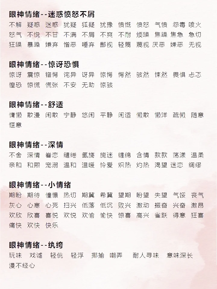 封面情绪描写大全：眼神、眉目情绪词汇