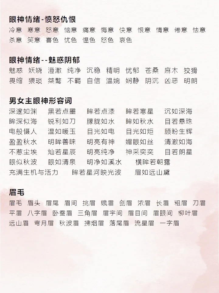 封面情绪描写大全：眼神、眉目情绪词汇