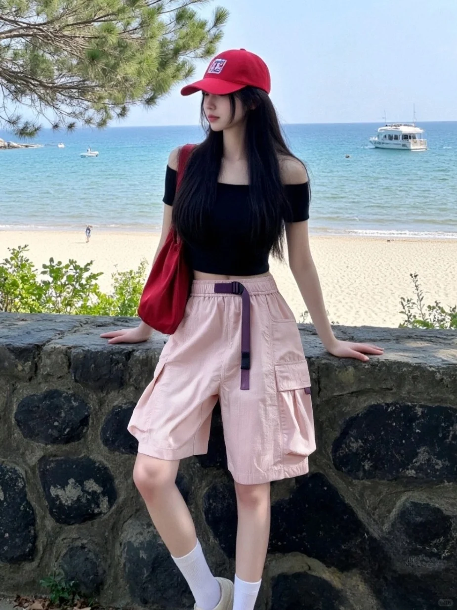 山系风骚粉短裤！海边出街太吸睛了💗