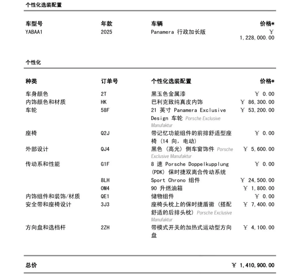 求购25款黑外巴利克红内加长帕拉梅拉