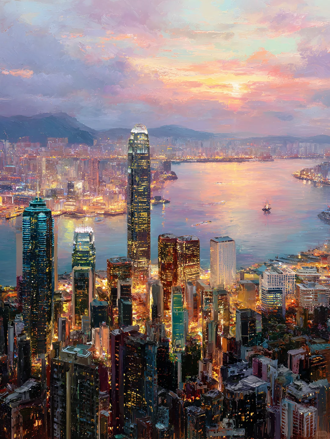 城市风景插画：香港 夜之国金｜MJ
